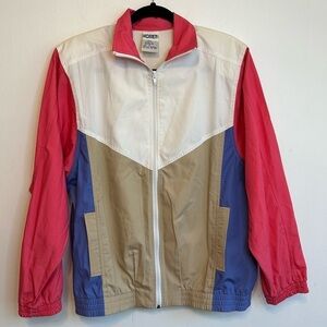 Vintage Koret Sz S Small Colorblock Pink White Blue Tan Windbreaker
